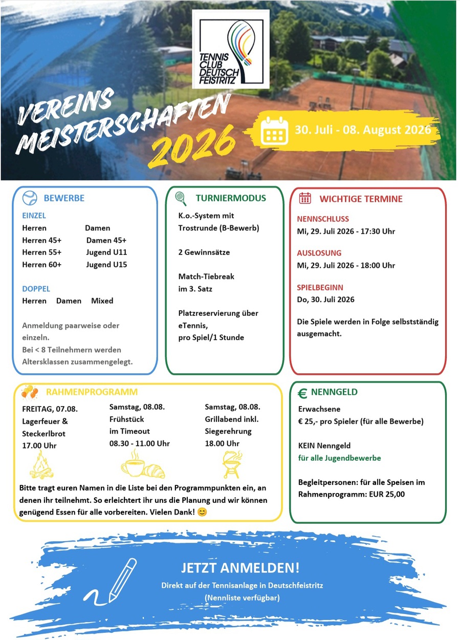 Vereinsmeisterschaften 2026. Jetzt anmelden!