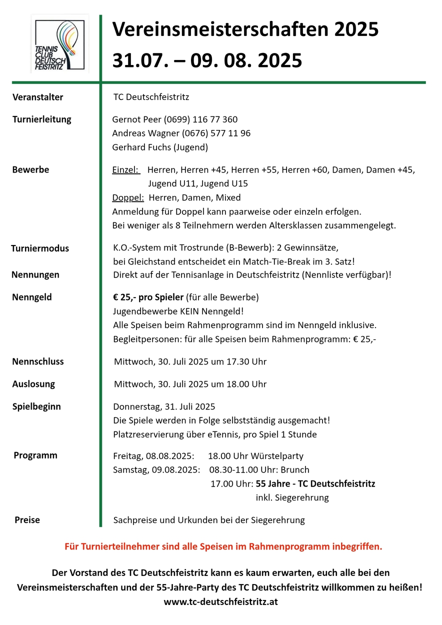 Vereinsmeisterschaften & 55-Jahr-Jubiläum